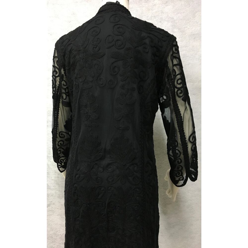 Vintage Collection Black Lace Long Lined Body Zip Up Front Coat Size Large - Picture 8 of 8